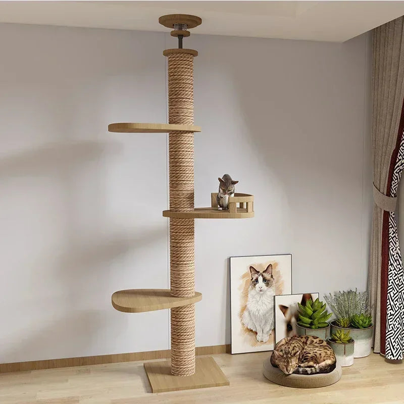 Large Cat Tree House Tower To Floor Adjustable Multi-Level Climbing Toy Cat Climbing Frame Pet Products with Scratching Post