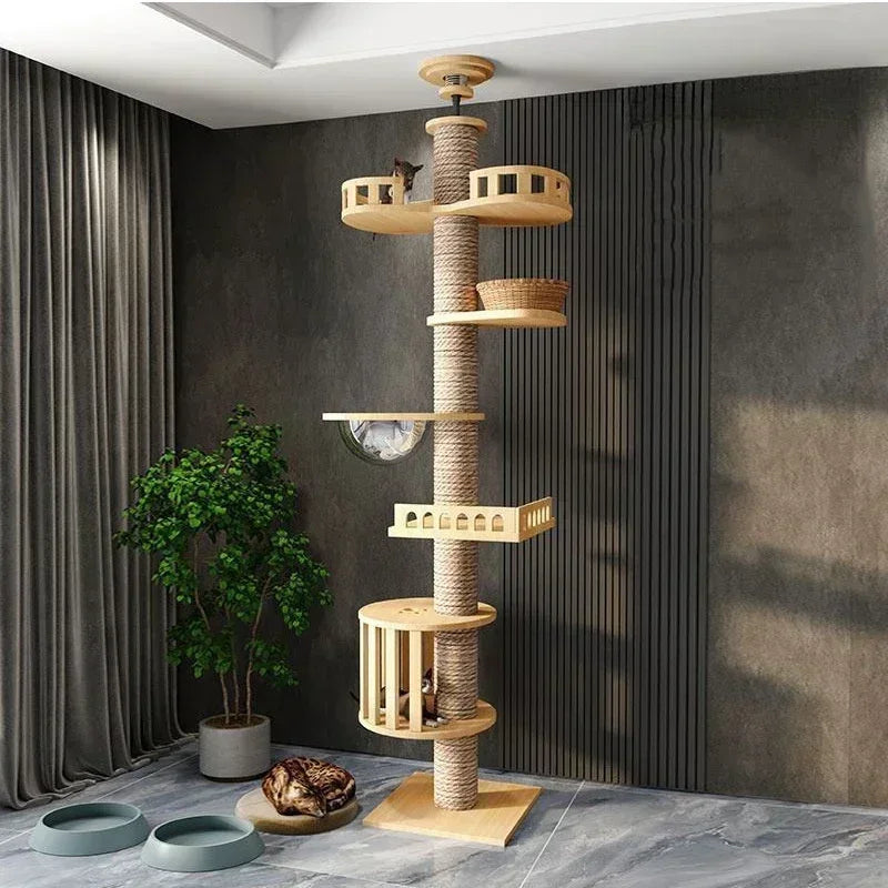 Large Cat Tree House Tower To Floor Adjustable Multi-Level Climbing Toy Cat Climbing Frame Pet Products with Scratching Post